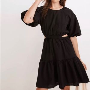 Madewell Seersucker Puff-Sleeve Cutout Mini Dress XS black NWT